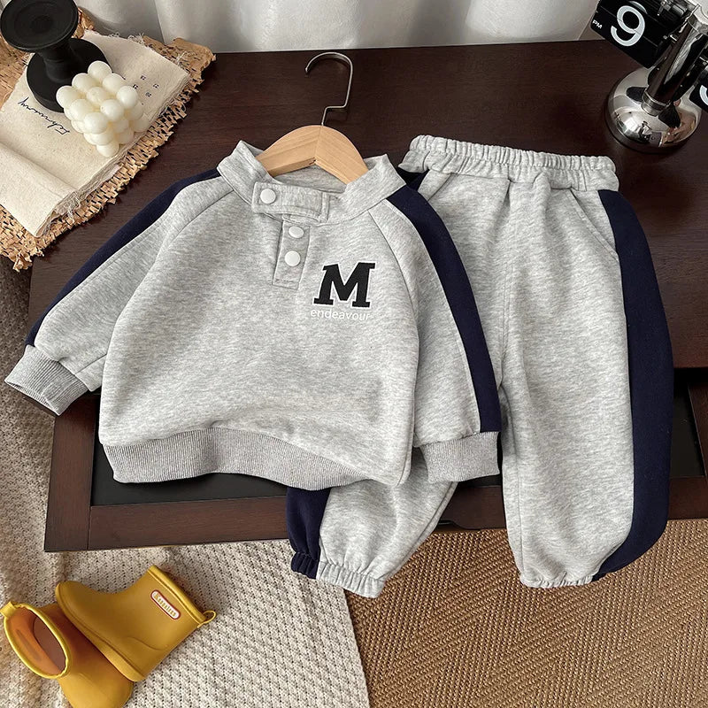 Boys Long Sleeve Turtleneck Sweatshirt Set for Spring Autumn