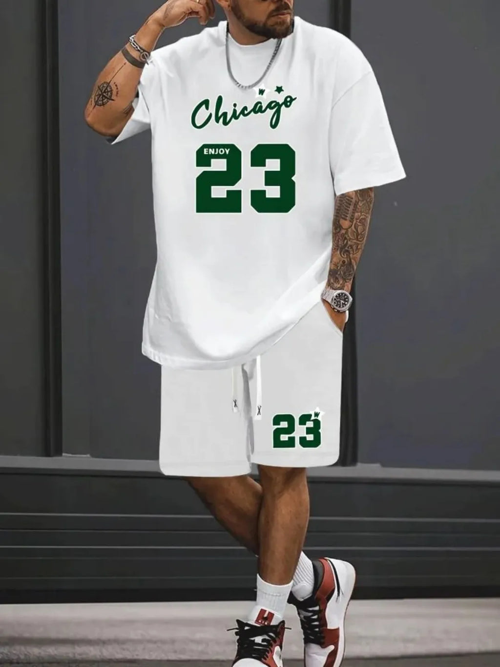 Men's Casual 3D Digital Print Set for Spring and Summer