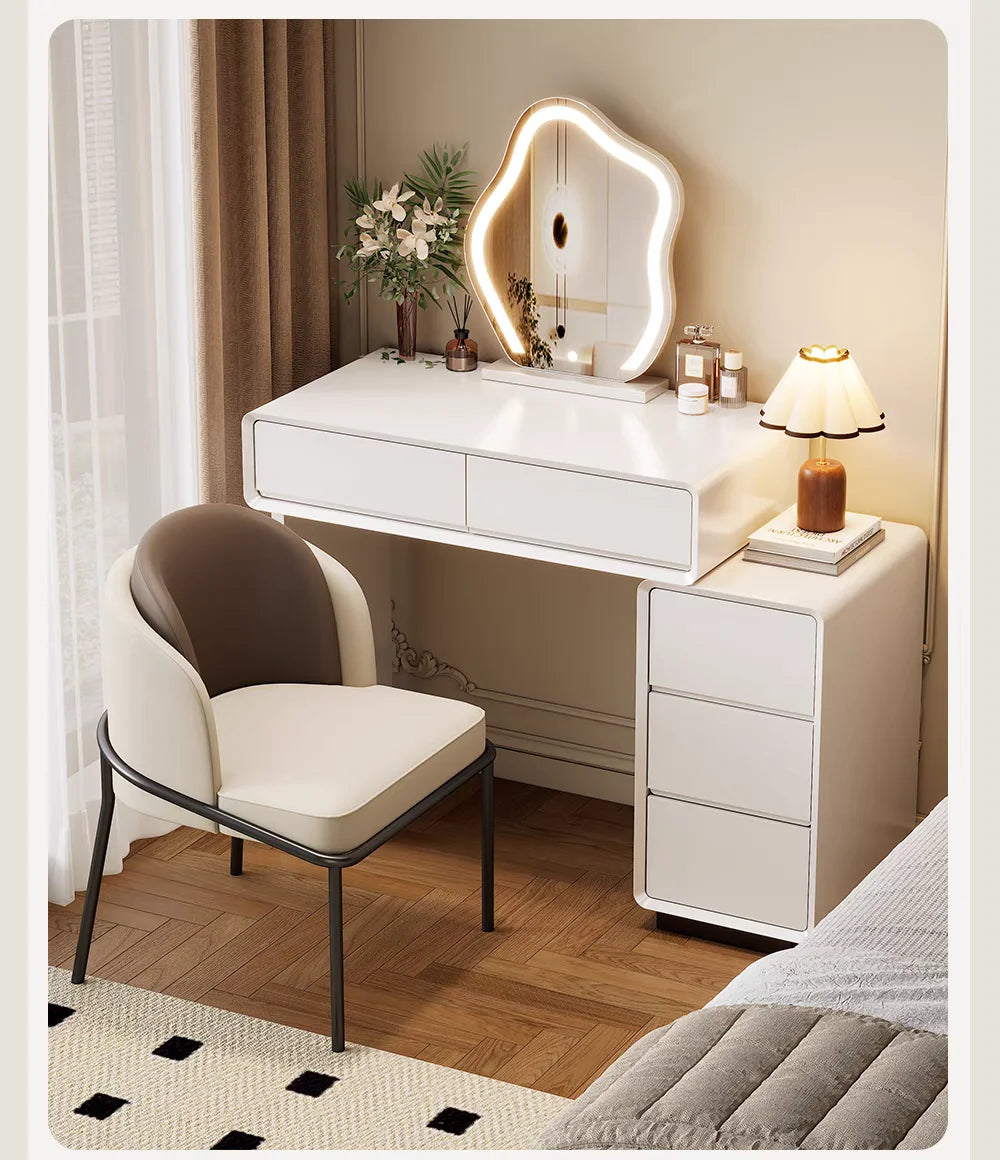 Luxury White Wood Dressing Table with Mirror for Women
