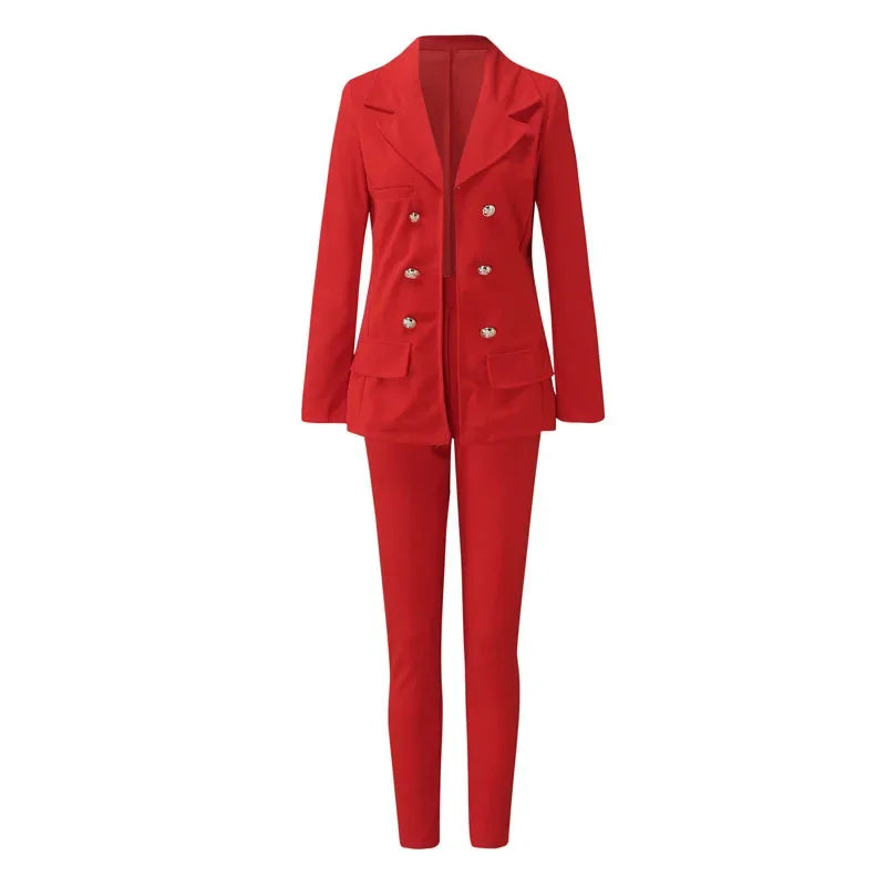 Sophisticated Women's Double Breasted Blazer and Pants Set