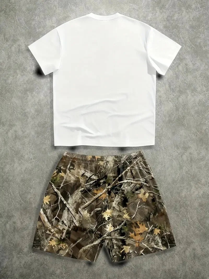 The 2025 summer new men's set features street casual hip-hop fashion comfort and softness with 3D pattern prints