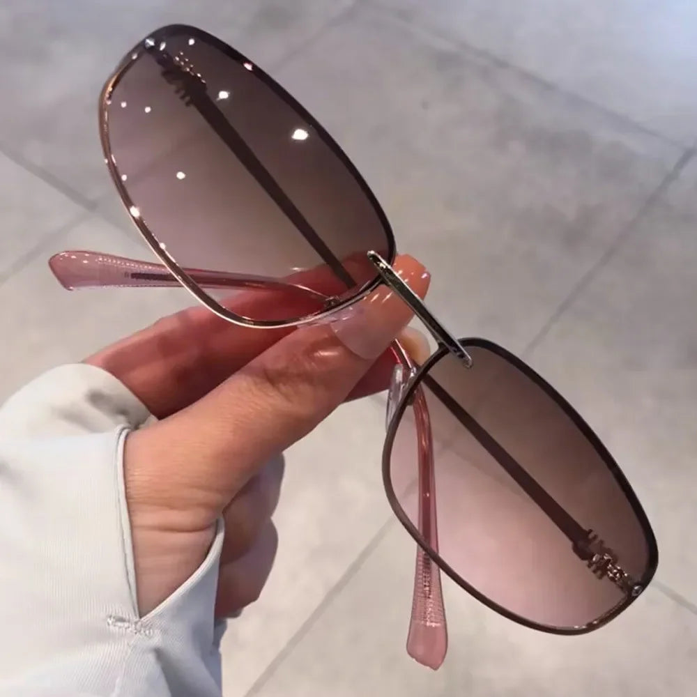 Gradient Alloy Sunglasses for Women in Silver Rectangle Style
