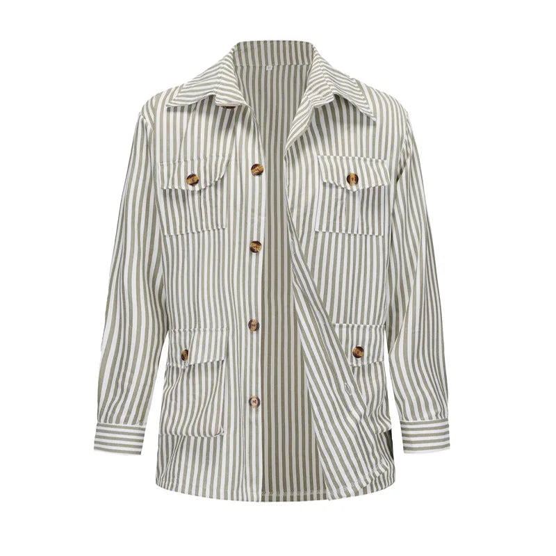 Men's Casual Long Sleeve Striped Belted Shirt in Multiple Colors