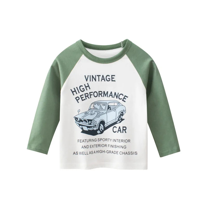 Boys Cartoon Long Sleeve T-Shirt in Color Patchwork