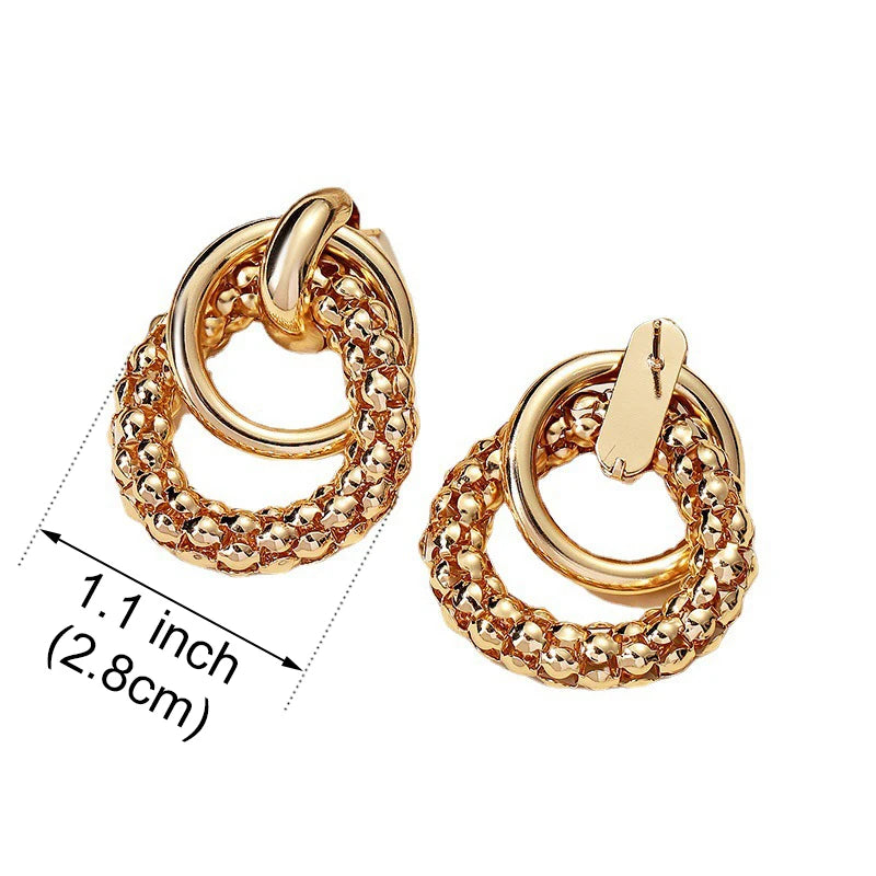 Trendy Women Drop Earrings Big Shiny Round Metal Design
