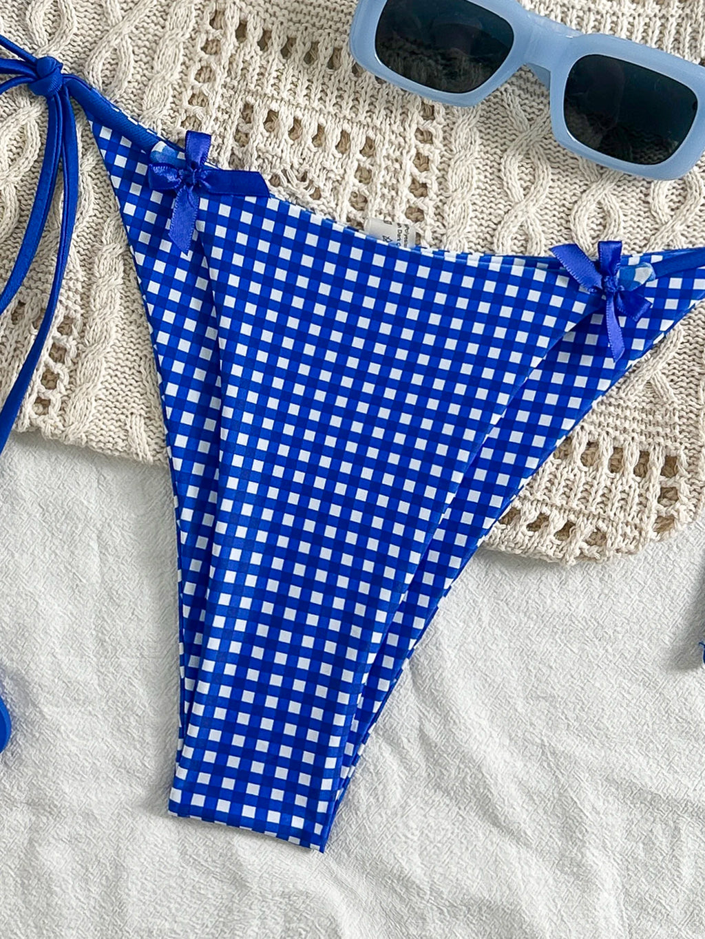 Women's Blue and White Plaid Two-Piece Bikini Set