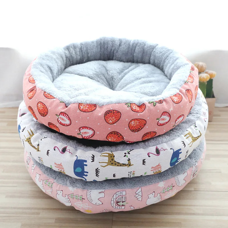 Round Coral Fleece Pet Nest for Cats and Small Dogs