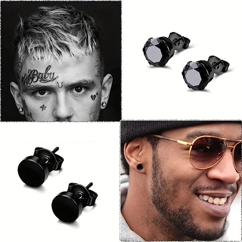 4-14 Pairs Earrings For Men, Black Earrings Mens Earrings, Stainless Steel Stud Earrings For Women Huggie Hoop Earrings Set
