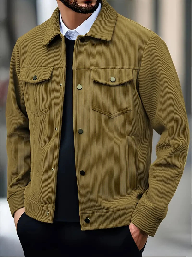 Men's Corduroy Jacket Fashion Casual Solid Color Versatile Top Outerwear for All Occasions