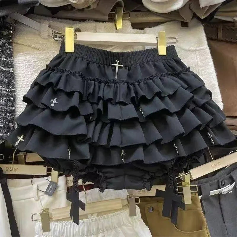 Japanese Y2k Ruffled Plaid Skirt for Women in Casual Style