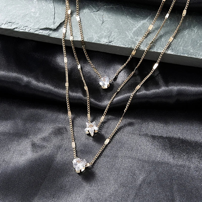 Trendy Heart Zircon Pendant Necklace for Women Party Wear