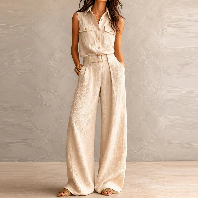 Chic Vintage Lapel Two-Piece Workwear Set for Women
