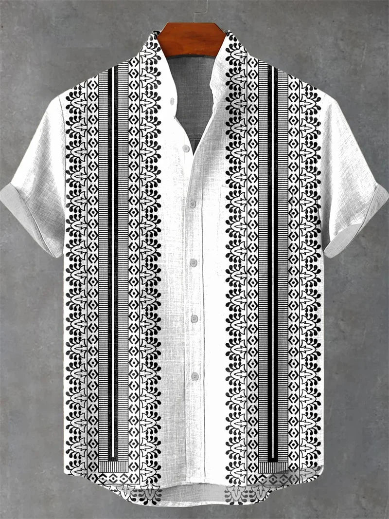 New Vintage Style Men's Linen Short Sleeve Shirt Flower Top Fashion Casual Holiday Fashion Men's Printed Shirt
