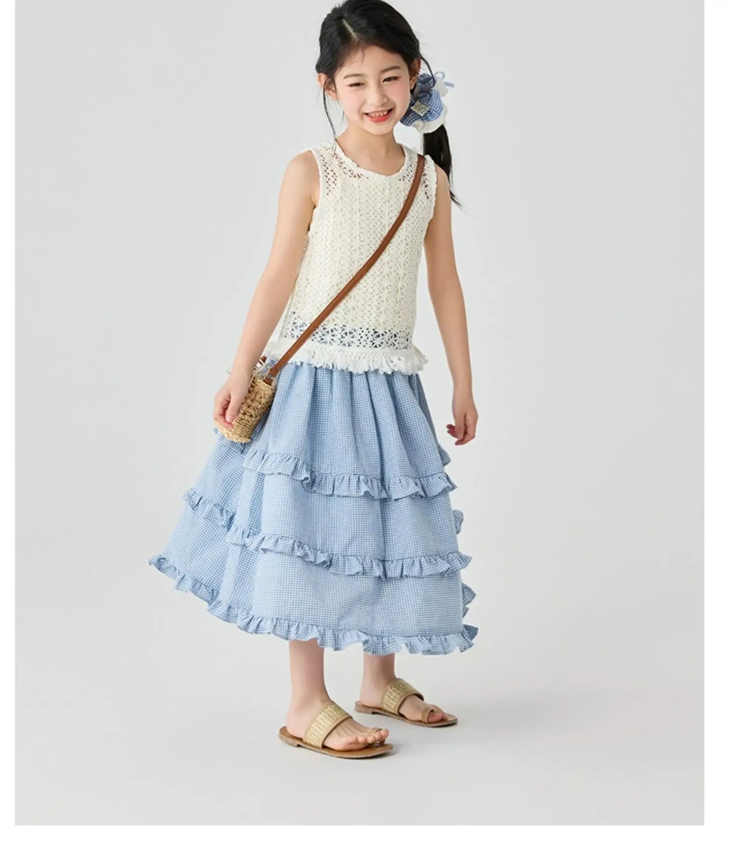 Korean Cotton Tutu Skirt for Girls in Plaid Design