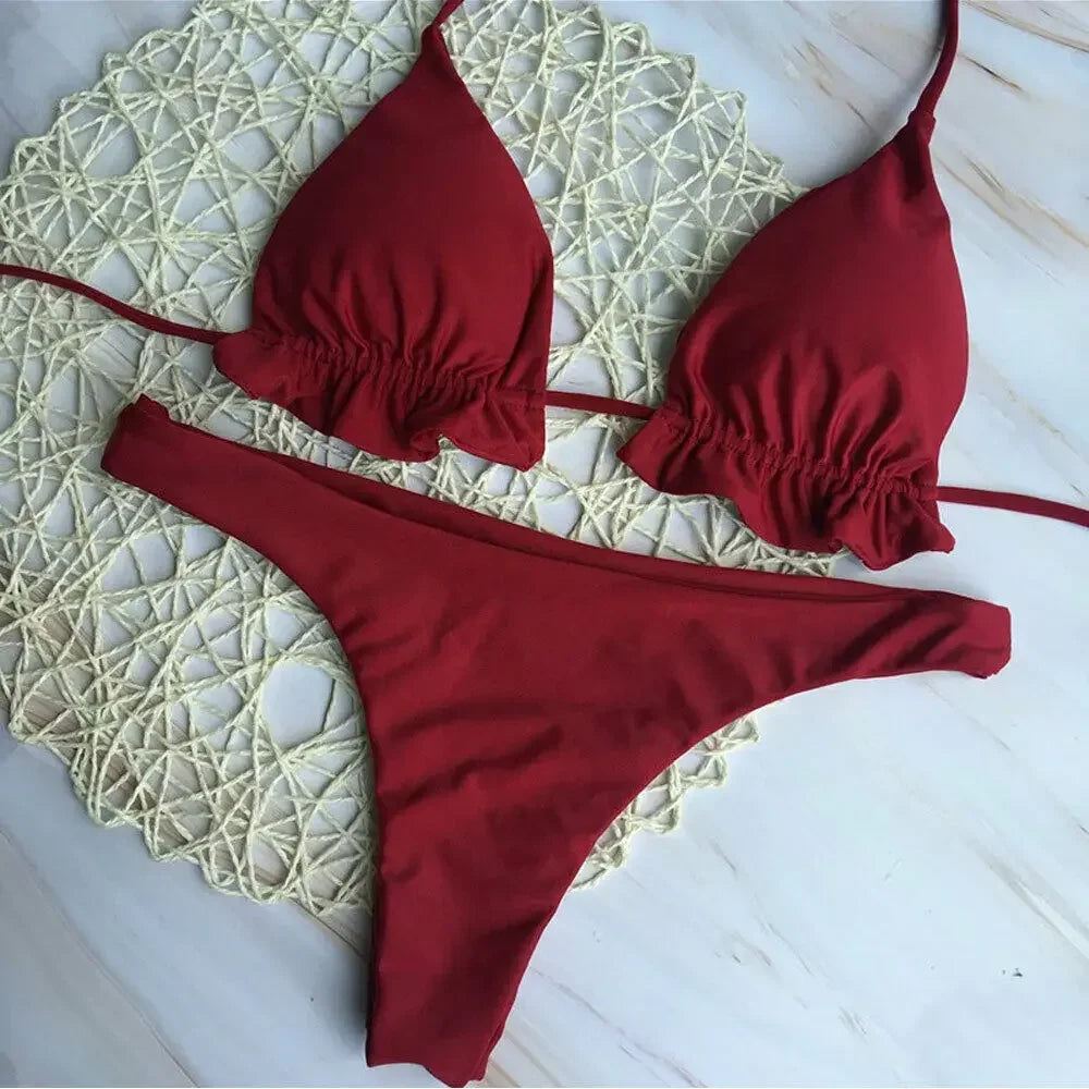 Trendy Push-up Brazilian Bikini Set for Women in Polyester