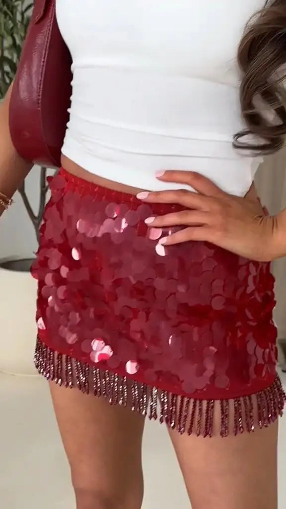 Chic Sequined Halter Skirt Set for Women Party Outfits