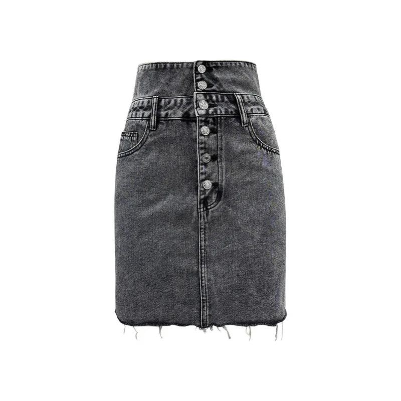 A Line High Waist Denim Skirt for Women Knee-Length Casual Style