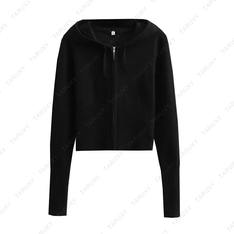 TARUXY Women Zipper Hoodie Set with Flare Pants for Casual Wear