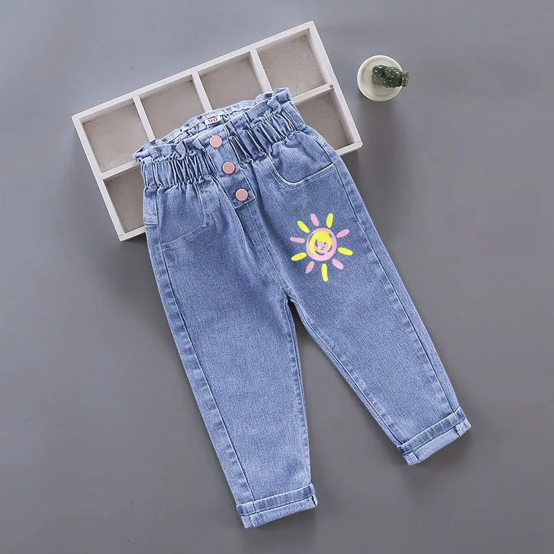 Girls Denim Pencil Pants with Elastic Waist for Casual Wear