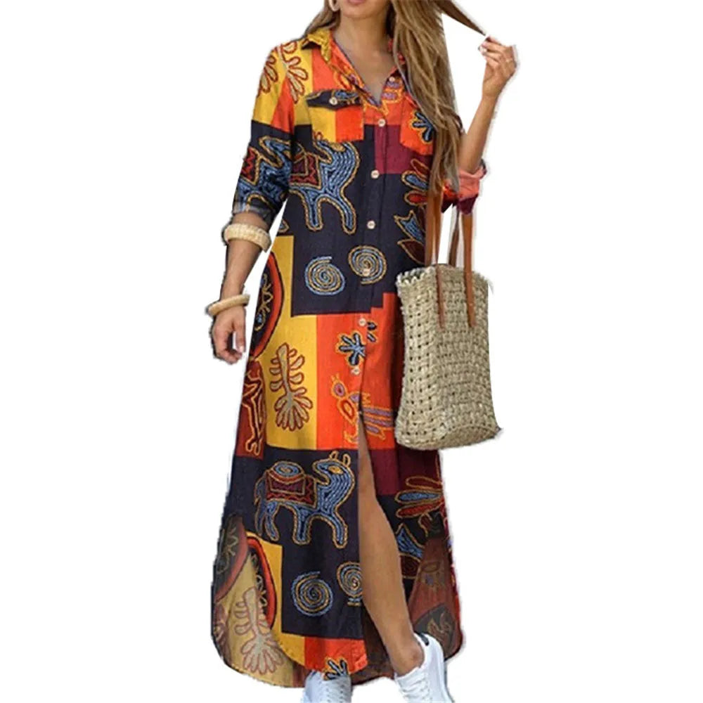 Literary Printing Long Shirt Skirt for Women by MALEY LifeStyle