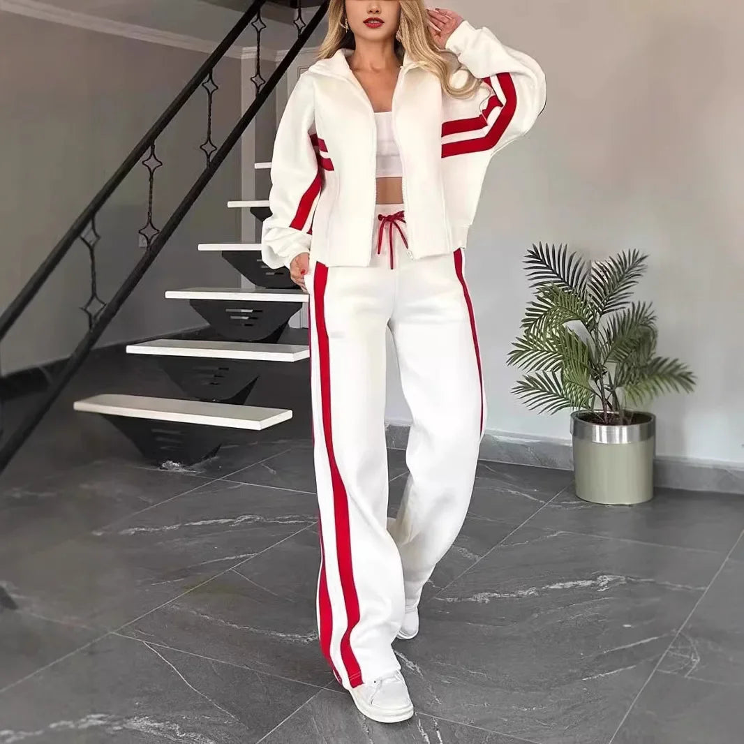 Stylish Striped Jacket and Pants Set for Women
