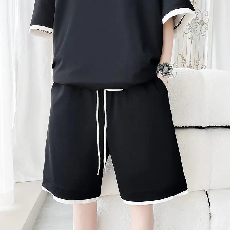 Men's Summer Solid Color 2-Piece T-Shirt and Shorts Set Casual Wear