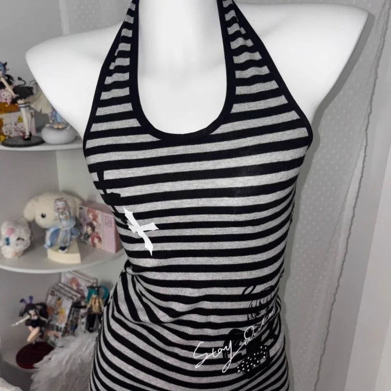 Vintage Women Striped Bustier Tank Top for Summer