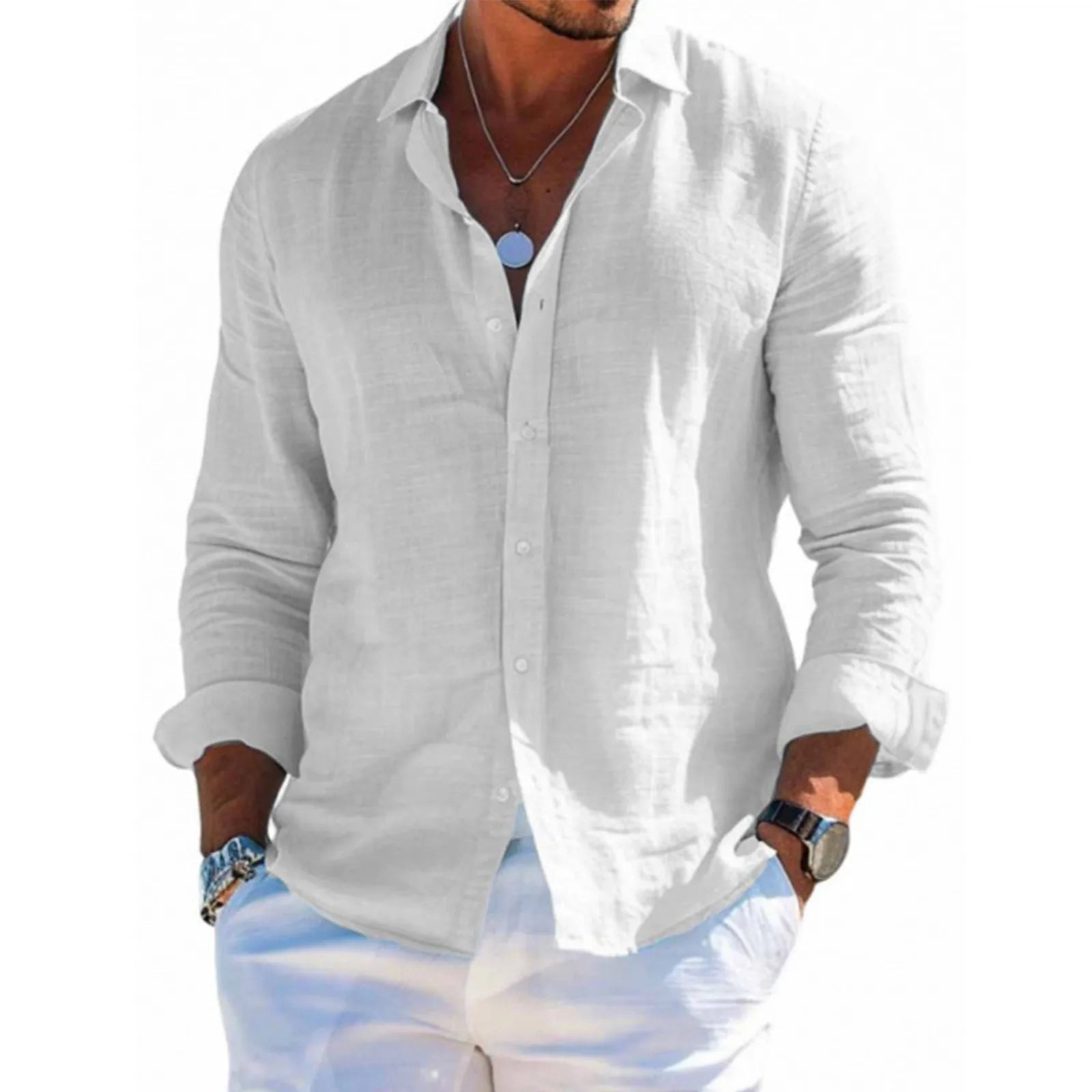Men's Casual Long Sleeve Polyester Shirt for Spring and Summer