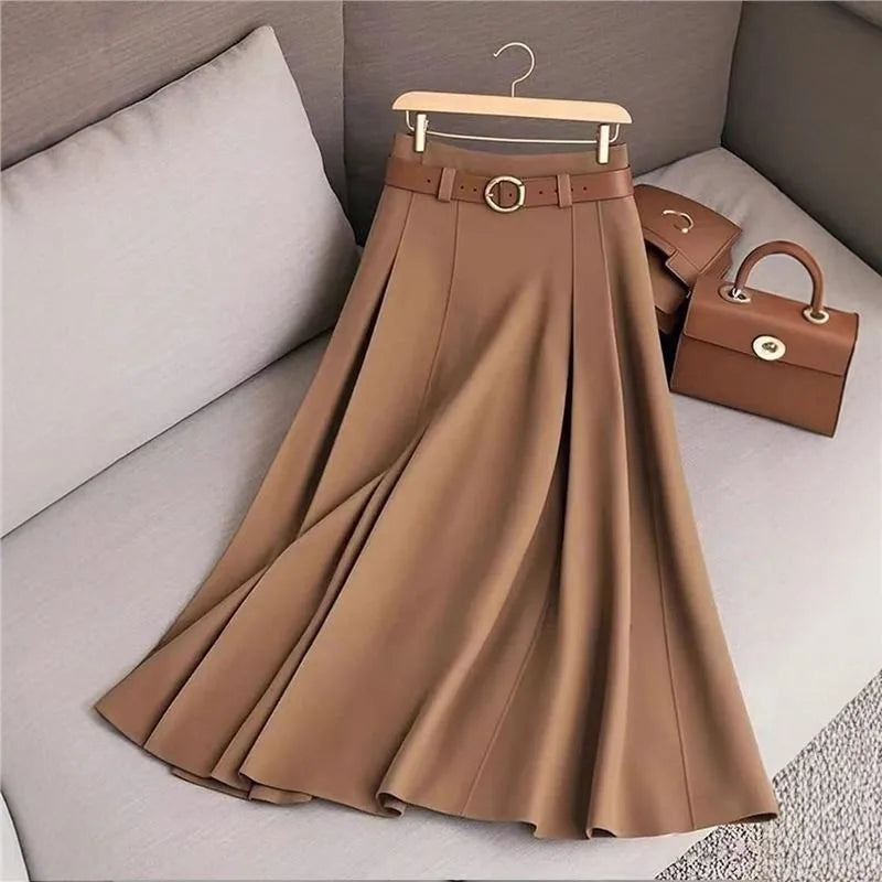 Mid-Length Pleated A-Line Skirt for Women by Shuangfuxiang