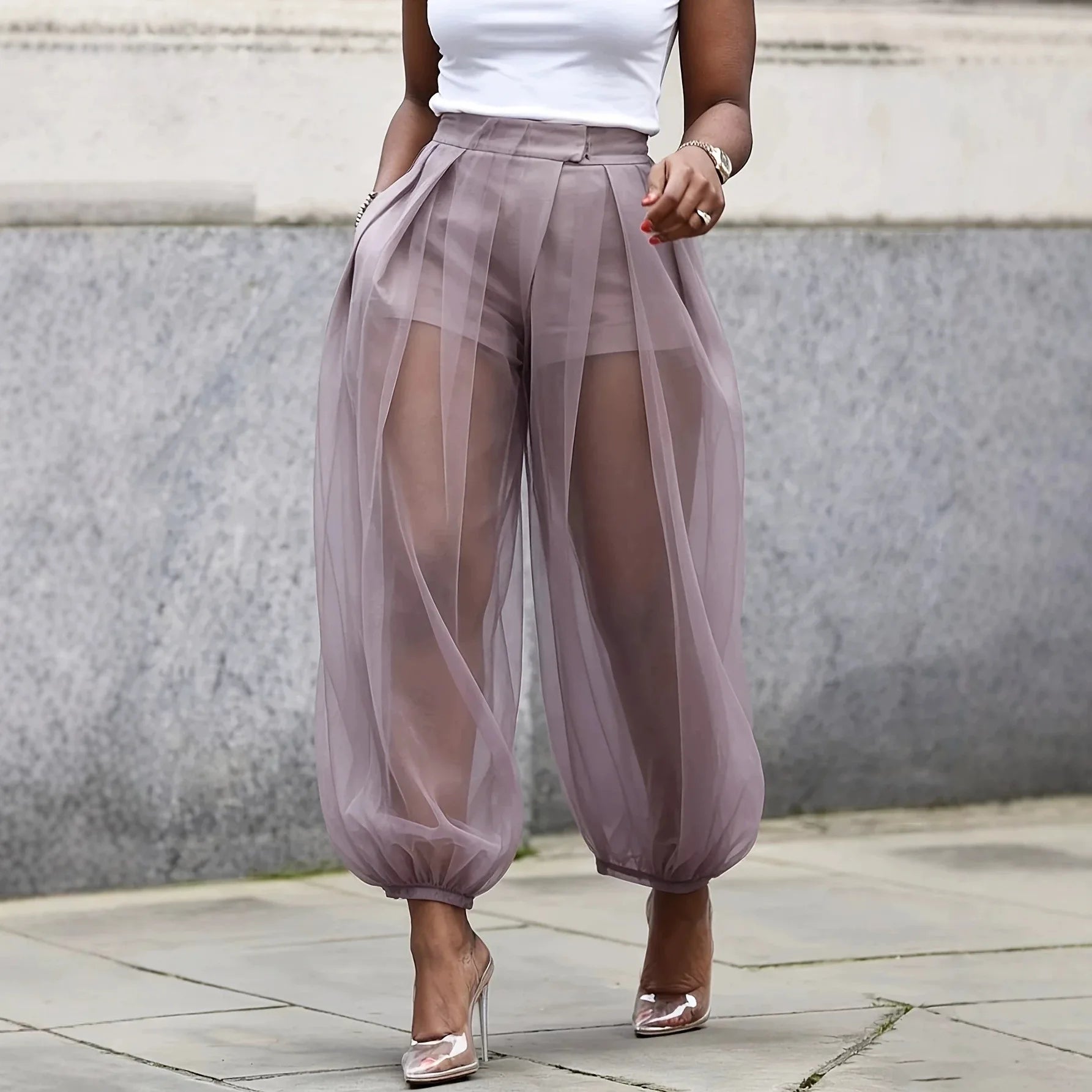 Chiffon High Waist Ankle-Length Pants for Women