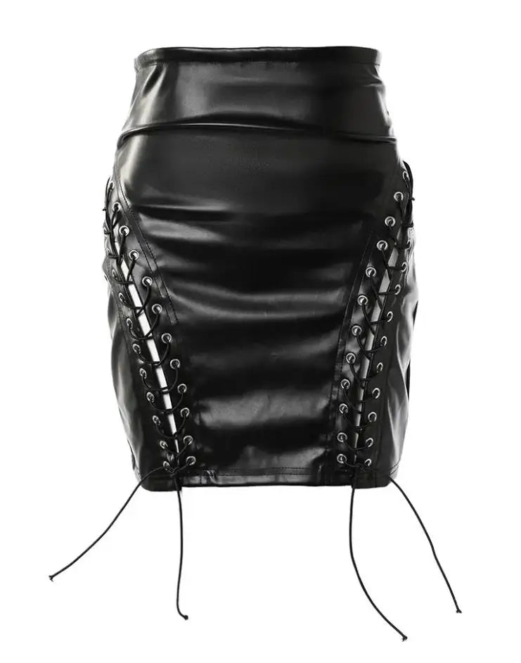 High Waist PU Leather Mini Skirt for Women by EAEOVNI