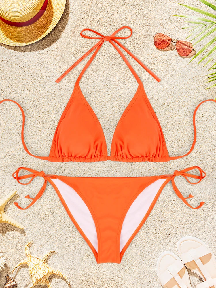 Solid Color Sexy Bikini Swimsuit Set for Women