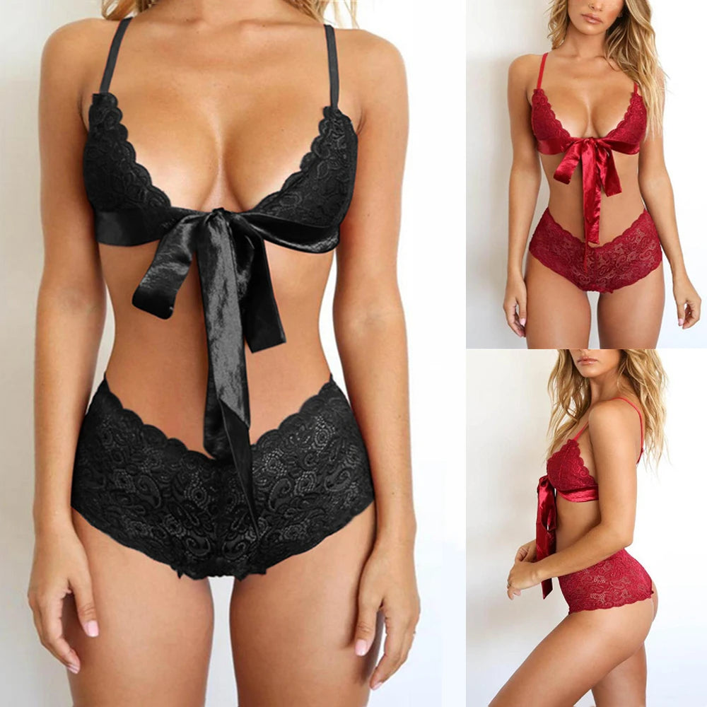 Langerie Lace Embroidery Push Up Bra and Briefs Set for Women