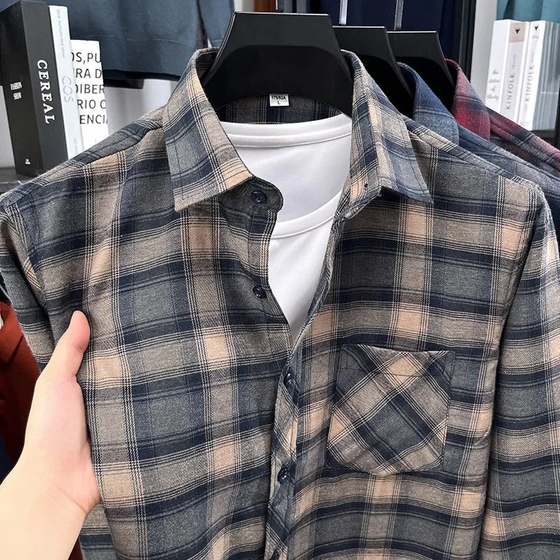 2026 Autumn New Men's Printed Striped Long Sleeved Shirt Casual Fashion Versatile Men's Top