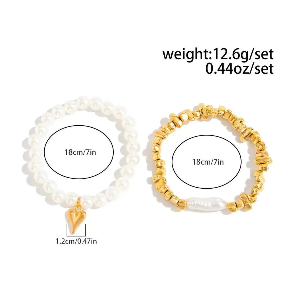 Elegant Imitation Pearl Bracelet Set for Women with Heart Pendant