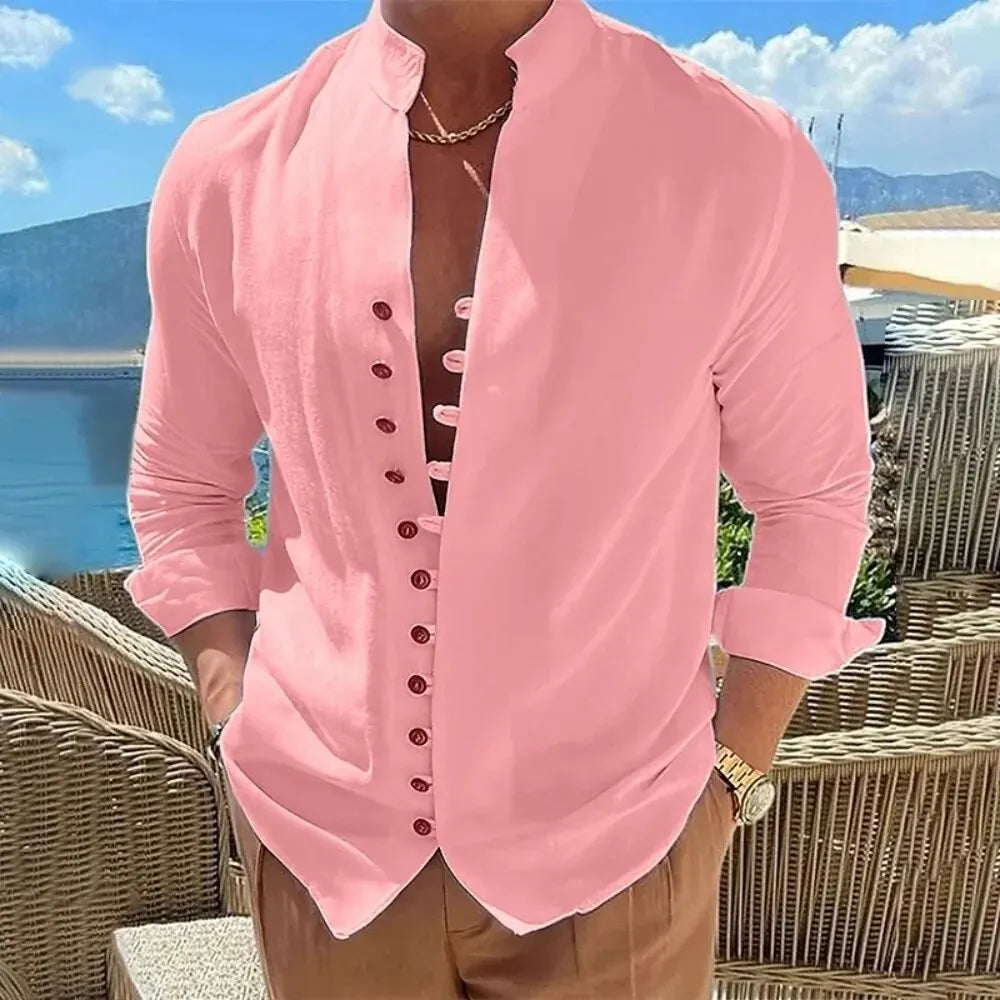 Casual Cotton Linen Shirt for Men in Solid Color