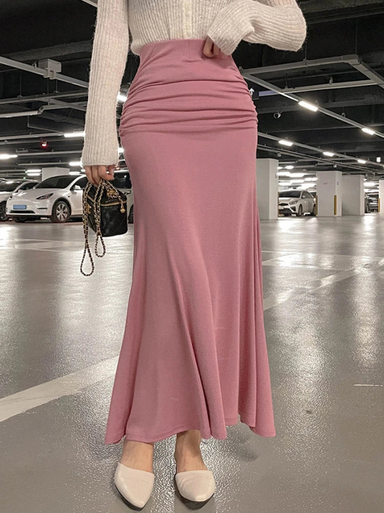 Elegant Pink A-Line Midi Skirt for Women in Satin