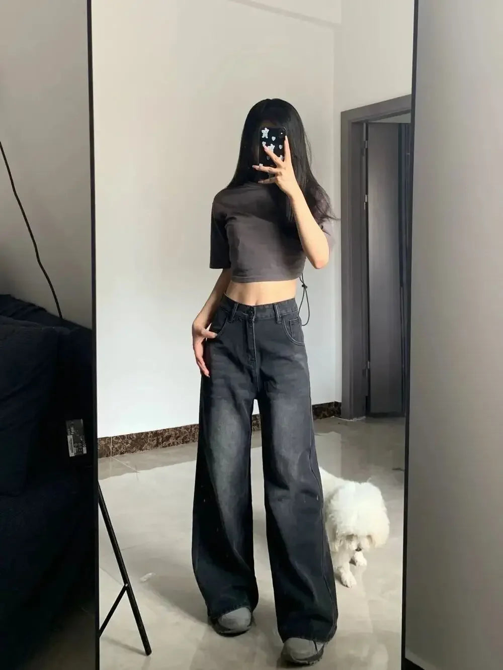 High-waisted Loose-fit Bell Bottom Jeans for Women Plus-size