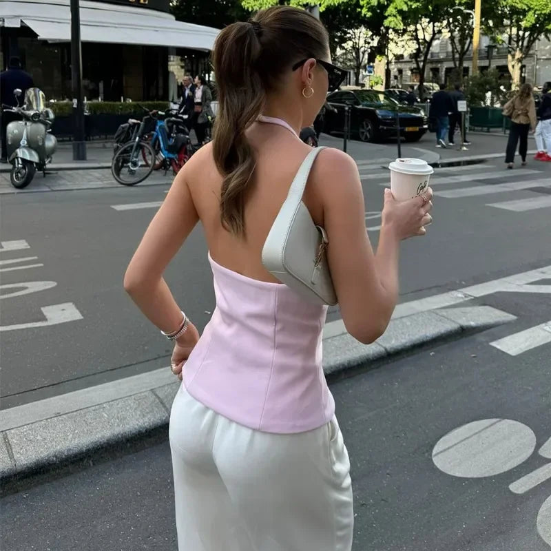 Tuularose Women's Summer Bow Backless Halter Tank Top