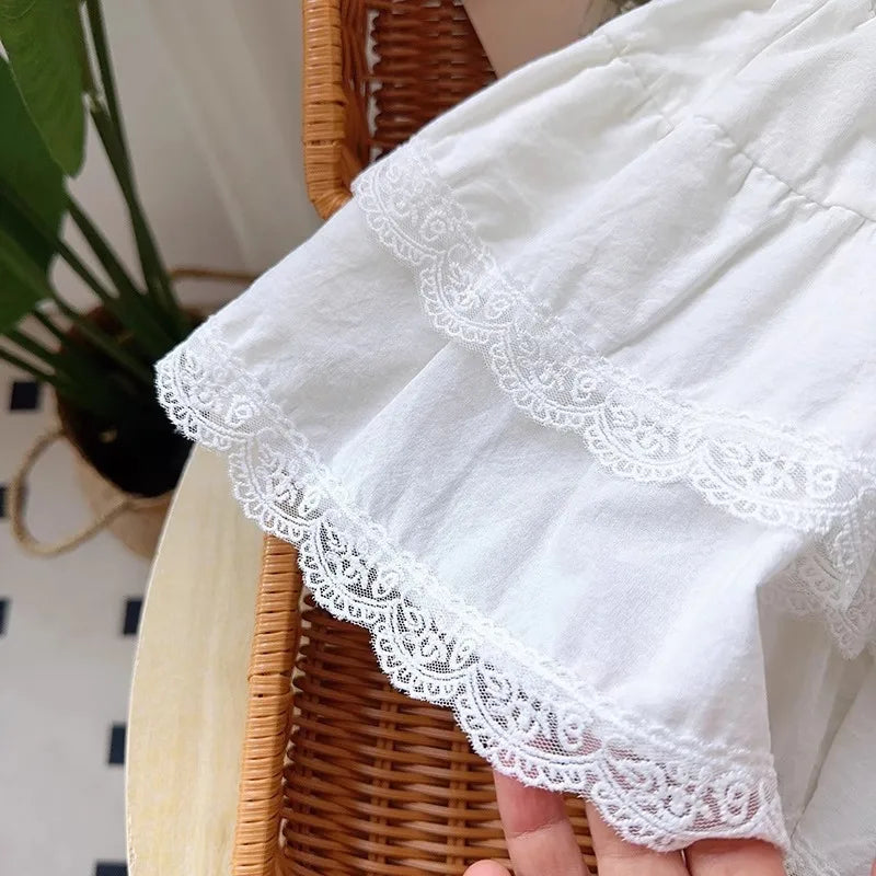 SUMWADI Girls' White Lace Pleated Skirt for Summer 4-6Y