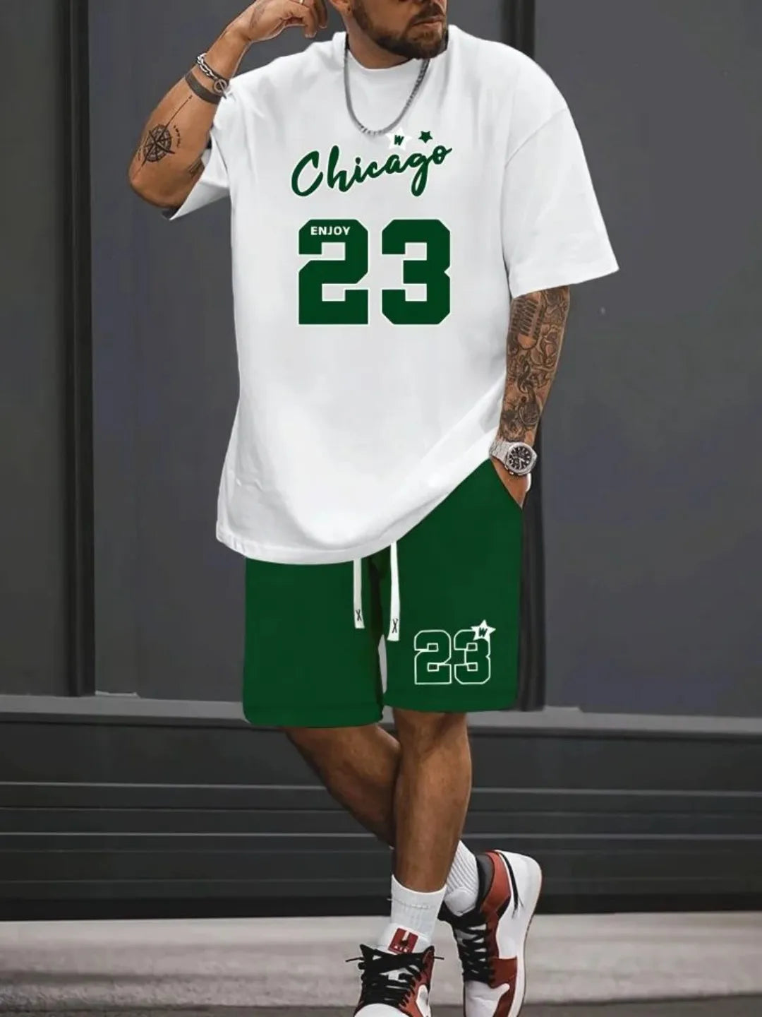 Men's Casual 3D Digital Print Set for Spring and Summer
