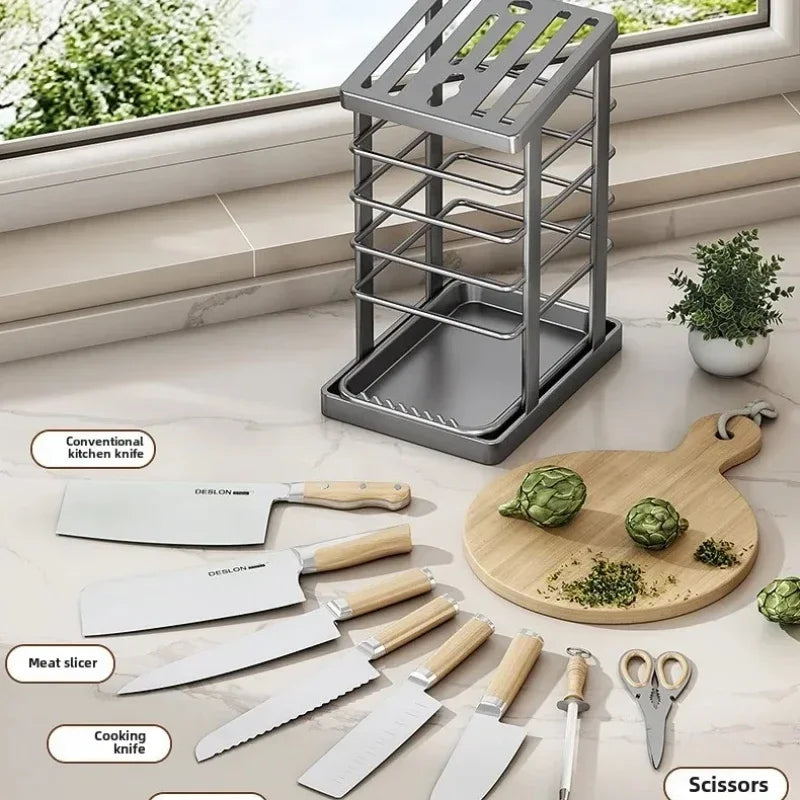 Multi-function Metal Dish Rack and Knife Holder for Kitchen