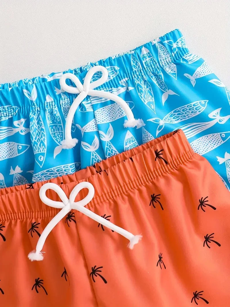 Boys Swimming Shorts Tree Print Quickdry Summer Beachwear