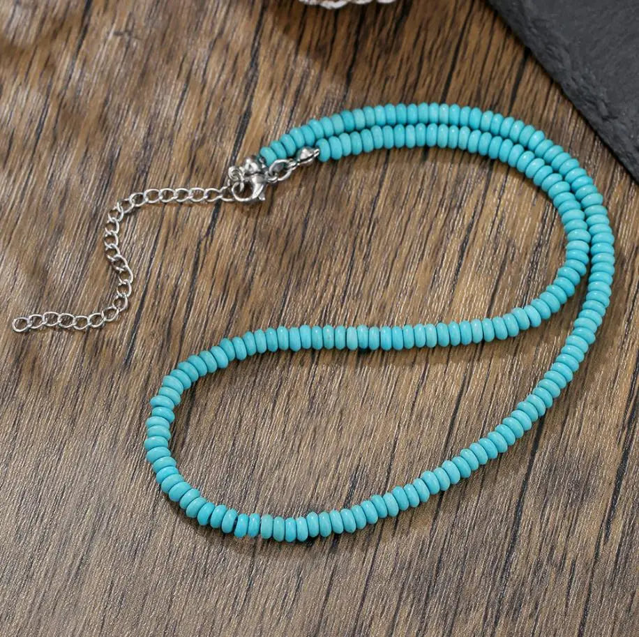 Elegant Turquoise Beaded Necklace for Women with Teardrop Pendant