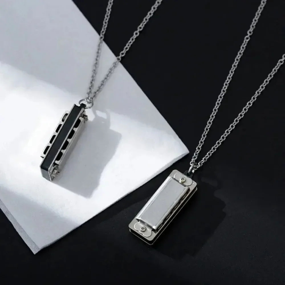 Mini Harmonica Necklace For Men Women Creative Musical Pendant Can Blow Sound Fashion Niche Design Jewelry