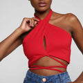 Women Summer Crop Tops Sexy Solid Color Cross Halter Neck Push Up Hollow Backless Tank High Street Wear Vest Fashion Lace Up Top