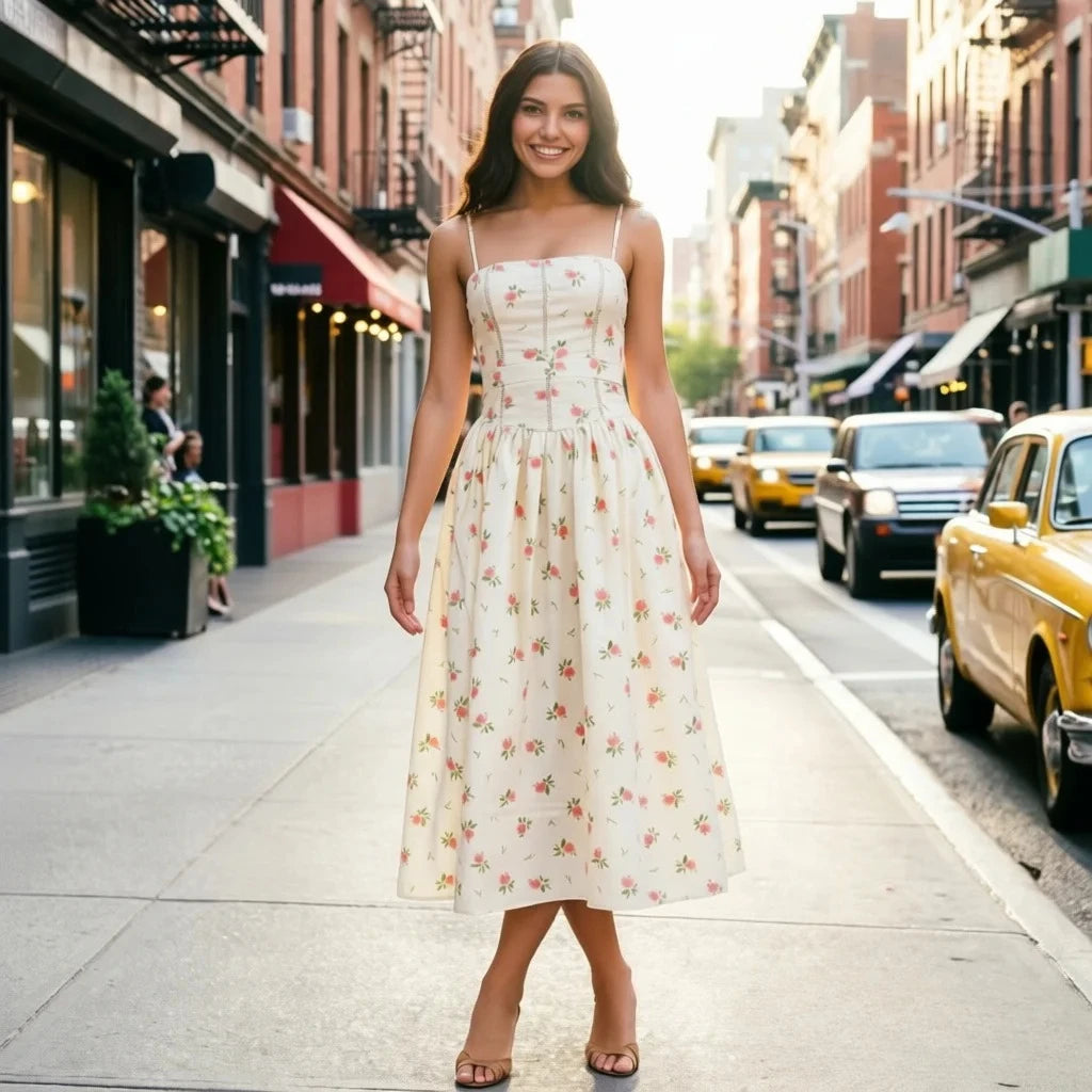 Suninheart Women's Midi Floral Print Dress for Summer 2025