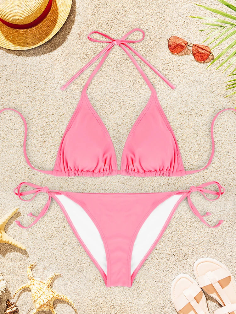 Solid Color Sexy Bikini Swimsuit Set for Women