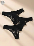 Awesomea 3Pcs Women’s Lace Bow Underwear – Soft Comfortable Low Waist Panties – Breathable Stretchy Seamless Lightweight Briefs