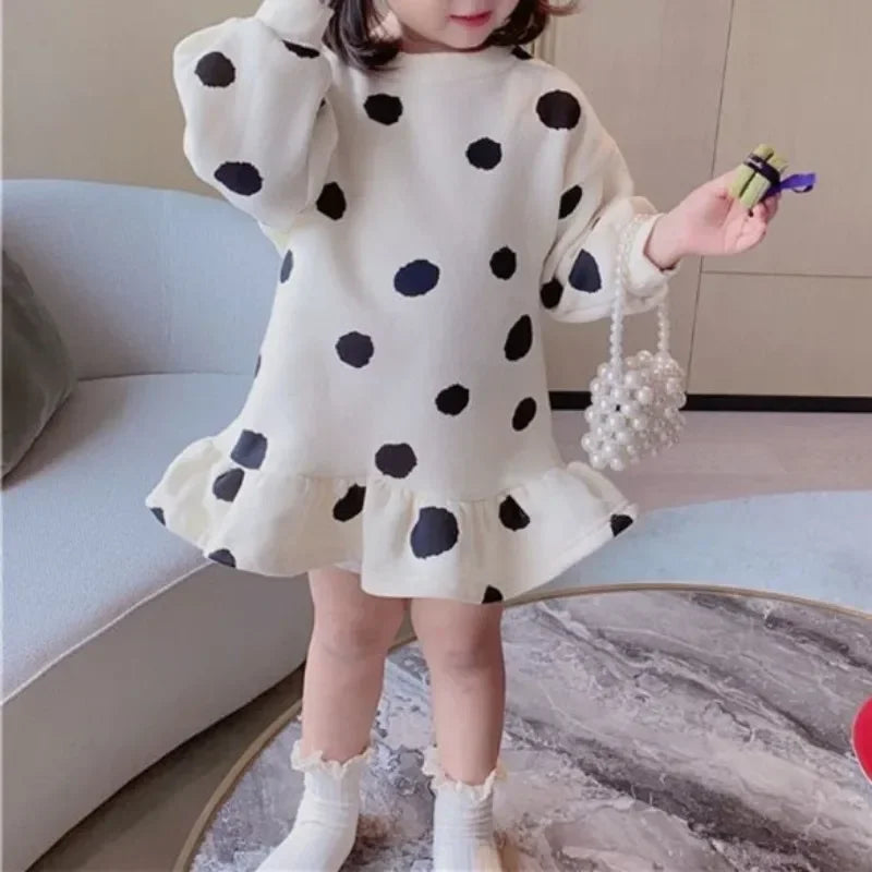 Korean Girls' Pleated Dress with Cartoon Strawberries